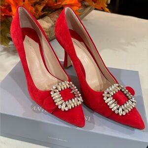 Red suede Antonio Melani heels.  Worn once!